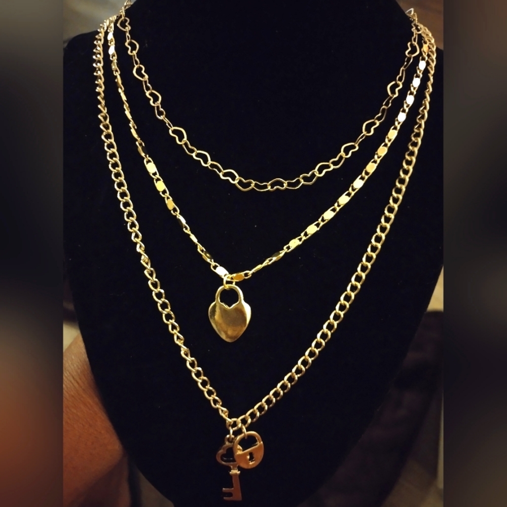 Rachel Rachel Roy 3 piece brass necklace